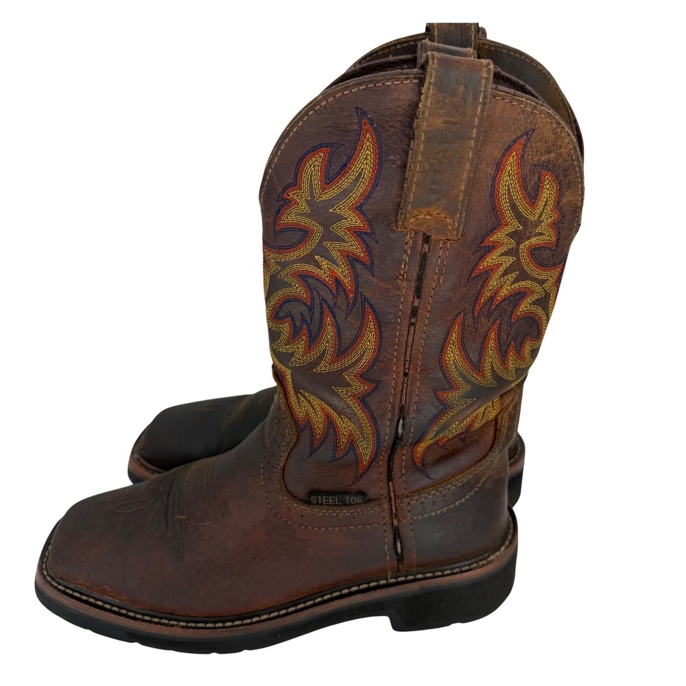 Justin Steel Toe Western Ranch Cowgirl Work Boots Brown Leather Womens 6B - Picture 2 of 13